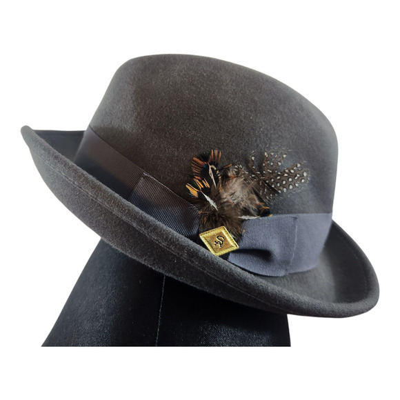 Stacy Adams Hats 100% wool gray sz large fedora feather lined - Picture 1 of 11